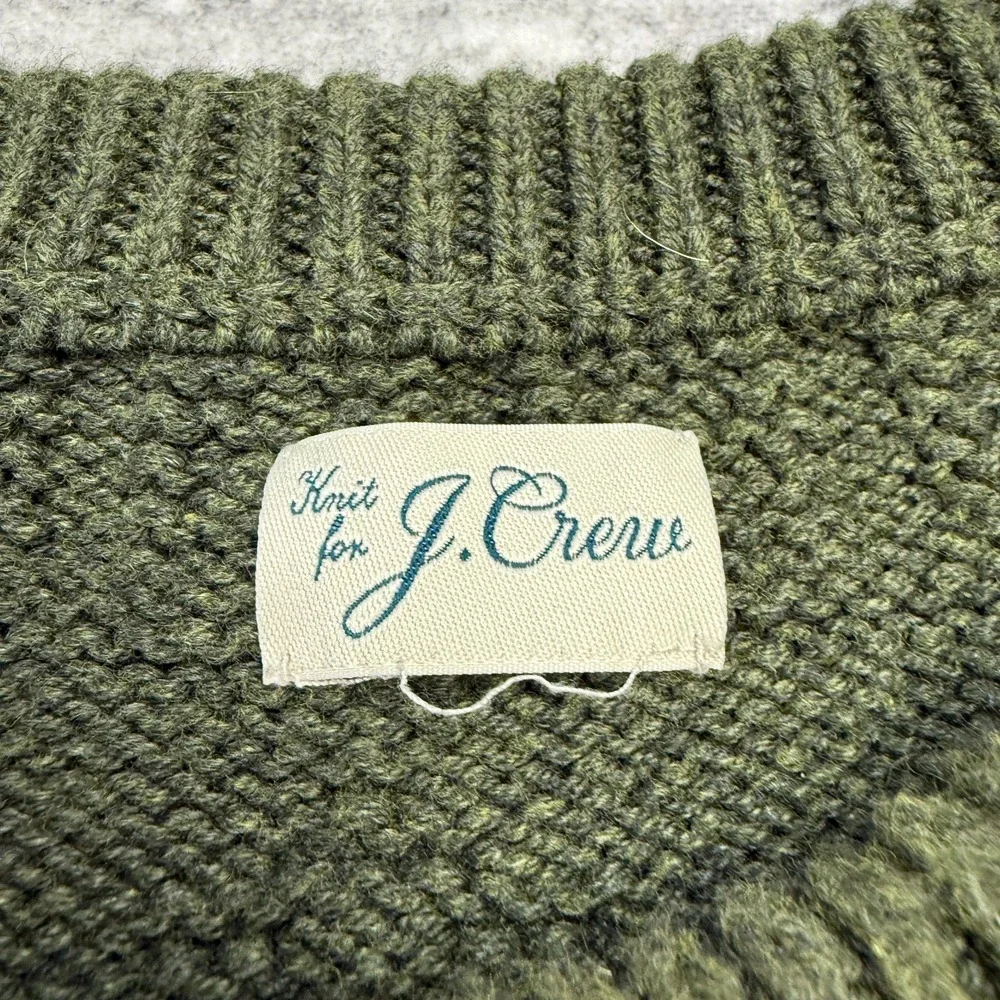 J Crew Sweater Mens XL Green Guernsey Stitch Textured Knit Fisherman Crewneck - Picture 4 of 9